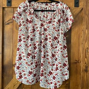 Loft white with red floral blouse.